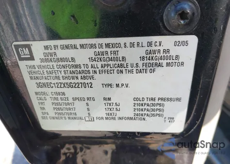 2005 Chevrolet Avalanche 1500 Z66 z USA, uszkodzony, nr VIN 3GNEC12ZX5G227012